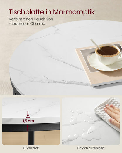 VASAGLE LCT072W13 Couchtisch Glasplatte marmorweiss-tintenschwarz