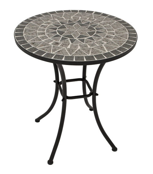 DEGAMO Bistrotisch Siena, Mosaiktisch rund 60 cm, Keramik grau/weiss