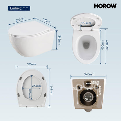 HOROW Hänge-WC Set D-Form 52 cm – Absenkautomatik WC-Sitz