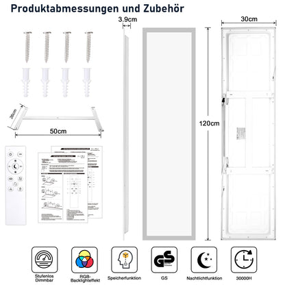 LEOEU LED Panel Deckenleuchte 120x30CM RGB Dimmbar 40W