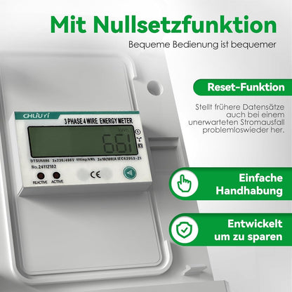 AIFIZO Mobiler Digitaler CEE Stromzähler 3 Phasen 16A mit Reset 2m