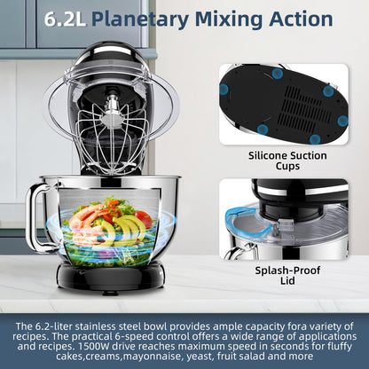 CHeflee Küchenmaschine Knetmaschine 6.2L 2000W Edelstahl