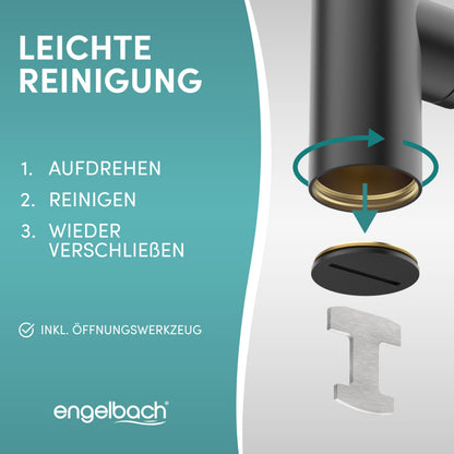 Engelbach Design Siphon Waschbecken Schwarz mit Reinigungsöffnung