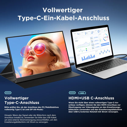 TechVision Tragbarer Monitor 15.6 Zoll Full HD IPS - USB-C