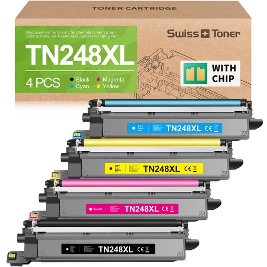 swiss toner TN248XL Toner - Kompatibel 4er-Pack für Brother. 4 BCMY Toner-Kartuschen zum Drucken in Brother Laserdruckern.