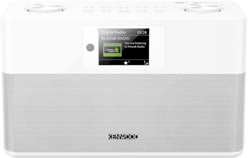 KENWOOD CR-ST80DAB Stereo-Kompaktradio DAB+ Bluetooth – Weiss. Rechteckiges, weißes Gerät für DAB+-Radio und Bluetooth-Streaming.