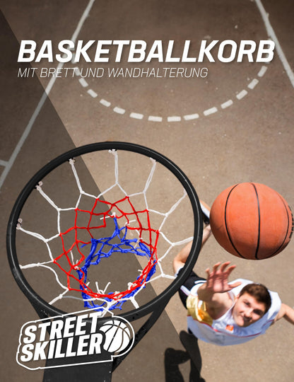 STREET SKILLER Basketballkorb mit Wandhalterung und Netz, 45 cm