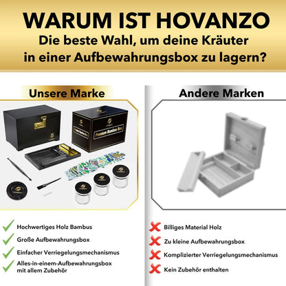 HOVANZO Aufbewahrungsbox aus Bambus mit Zahlenschloss und Tablett