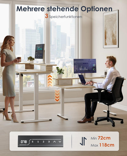 OffiGo Elektr. Steh-Sitz Schreibtisch 120x60cm Maple USB Schublade