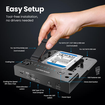 GRAUGEAR Bidirektionale Clone Station für M.2 & 2.5"/3.5" SSDs/HDDs