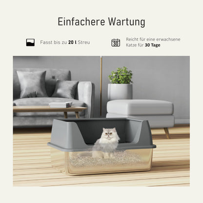 Katzentoilette Edelstahl XXL mit Deckel - 60x40x30cm