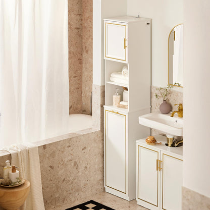 SoBuy BZR87-W Badezimmer Hochschrank mit Wäschesack Weiss