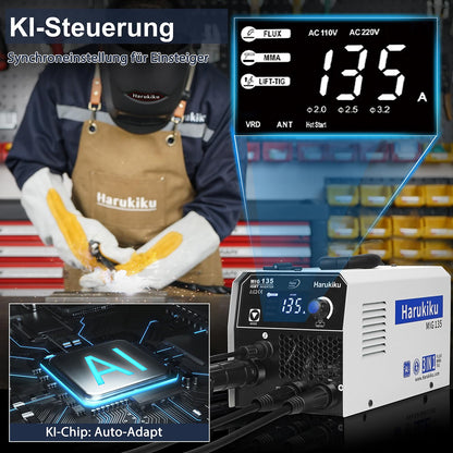 Harukiku 135A Fülldraht Schweissgerät 3-in-1 Ohne Gas Synergisch