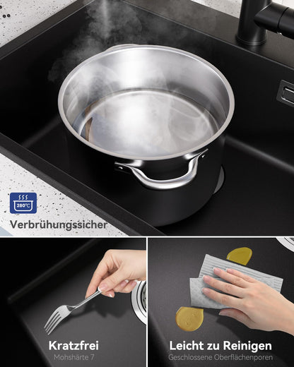 Sofetiy Granit Küchenspüle – Schwarz 60x45cm Einzelbecken