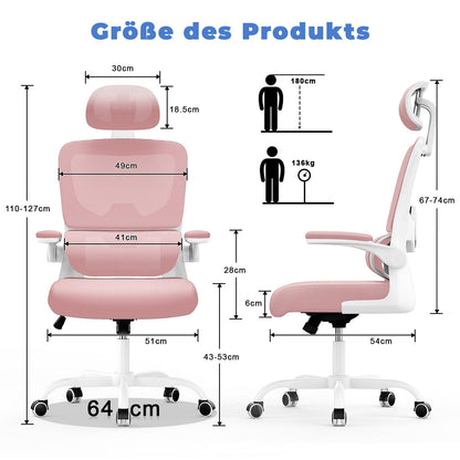 naspaluro Ergonomischer Bürostuhl Schreibtischstuhl – Rosa