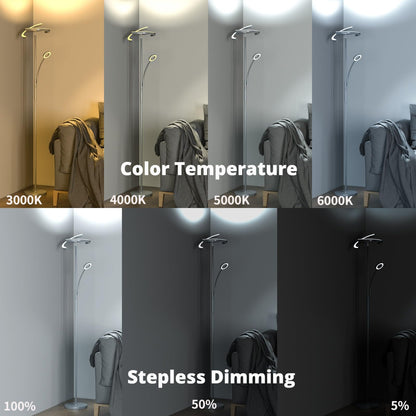 Amdelne LED Stehleuchte Dimmbar mit Leselampe – Grau Deckenfluter