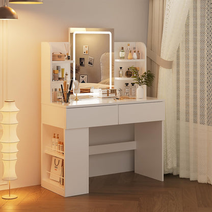 Airfish Schminktisch mit LED Beleuchtung und Spiegel, Weiss