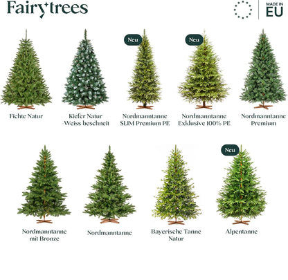 FairyTrees NORDMANNTANNE Tannenbaum künstlich 180cm Holzständer