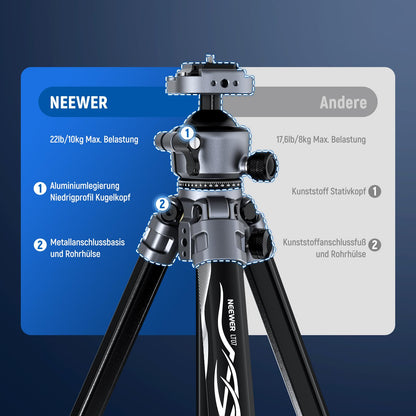 NEEWER LITETRIP LT07 Aluminium Reisestativ – Kugelkopf