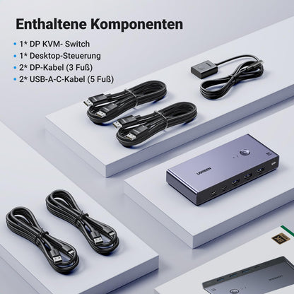 UGREEN Displayport KVM Switch 8K@60Hz DP 1.4 4-Port USB 3.0