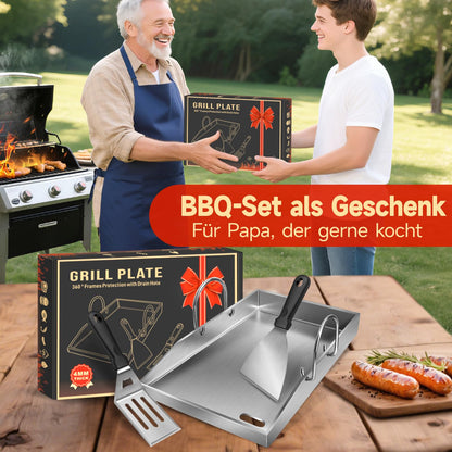ColCospie Plancha Grillplatte Edelstahl 40 x 30 cm mit 2 Grillspateln