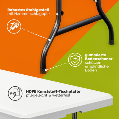 Casaria Klappbarer Gartentisch Kunststoff Wetterfest 183x76cm Weiss