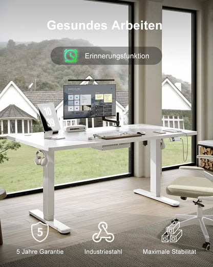 Devoko Elektrischer Stehschreibtisch 140x80cm - Weiss mit USB-C