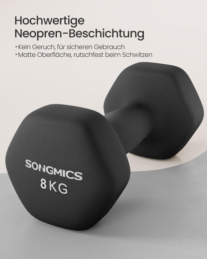 SONGMICS Kurzhanteln 2er Set 2 x 8 kg Neopren Hexagon tintenschwarz