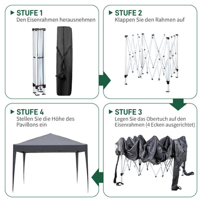 TactFire Faltpavillon 3x3 m wasserdicht mit 4 Seitenteilen, grau