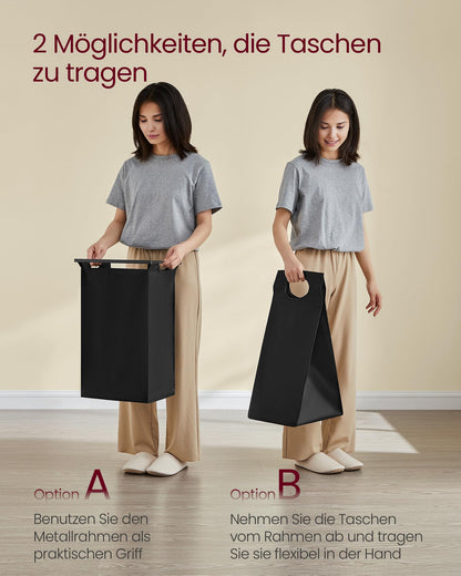 VASAGLE Wäschekorb 4 Fächer BLH401B01, tintenschwarz-vintagebraun