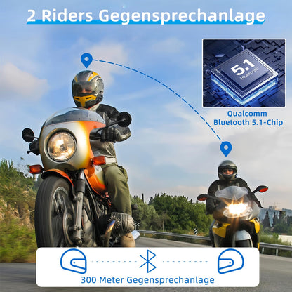 WAYXIN T2 Motorrad-Headset mit Gegensprechanlage, 2er-Set
