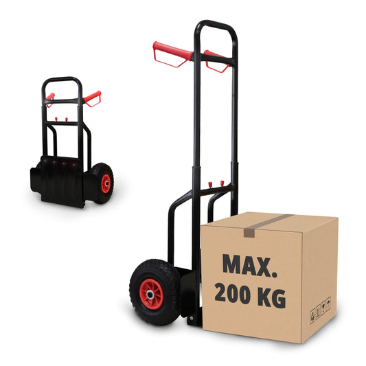 Grafner Sackkarre klappbar ausziehbar – 200kg Luftbereifung. Robuste Metall-Sackkarre mit Luftbereifung zum Transport sperriger Lasten.
