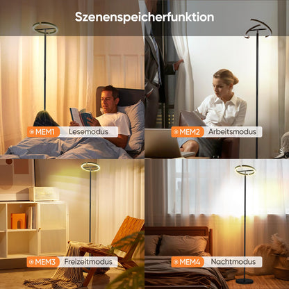 SIBRILLE LED Deckenfluter Dimmbar Schwarz – Leselampe m. Fernbedienung