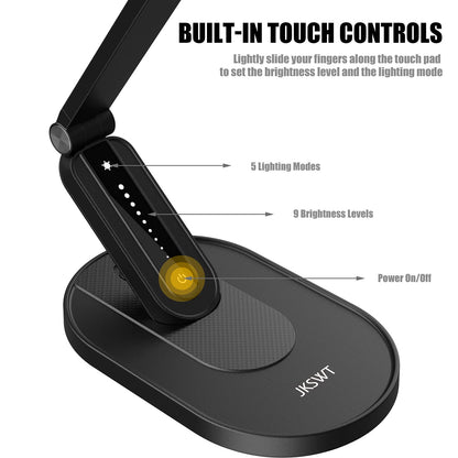JKSWT LED Schreibtischlampe dimmbar mit USB-Ladeanschluss, schwarz