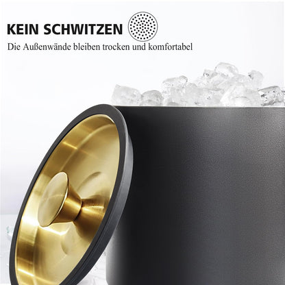 iHoo Eiskübel Edelstahl 3,2 L mit Silikondeckel & Schaufel, Schwarz