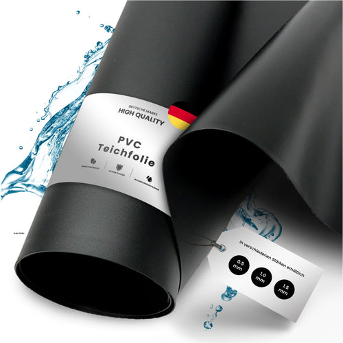 TeichVision PVC Teichfolie schwarz 0,5 mm 4 x 3 m UV-stabil, wasserdichte Abdichtungsfolie