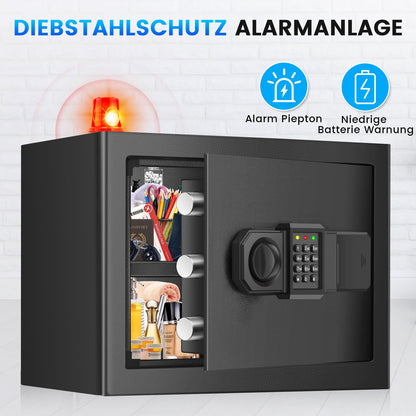 Tiskgg Tresor Safe 25L mit Zahlenschloss, Alarm und abnehmbarem Regal