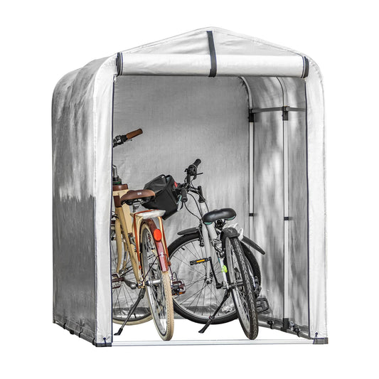 SoBuy Fahrradgarage KLS11 wetterfest für 1-2 Fahrräder. Rechteckige, graue Metallkonstruktion zur witterungsgeschützten Unterbringung von 1-2 Fahrrädern.