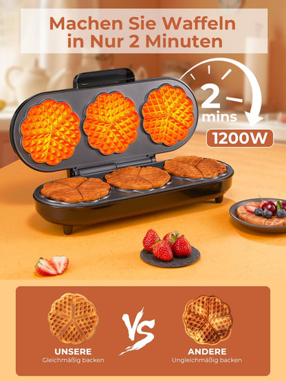 FOHERE Herzwaffeleisen King Size für 15 Herzwaffeln, Edelstahl