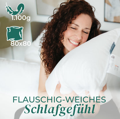 Kissenwelt 3-Kammer Daunen Federkopfkissen 80x80 - 2er Set