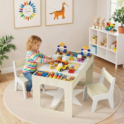Clevich Kindersitzgruppe mit Stauraum, Tisch mit 2 Stühlen, Holzfarbe