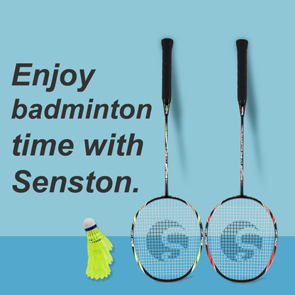 Senston Badmintonschläger Set Graphit, 2 Schläger mit Federbällen