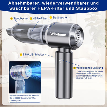 Wirelume Handstaubsauger ST-6653Plus, kabellos, 22000 Pa, dunkelgrau
