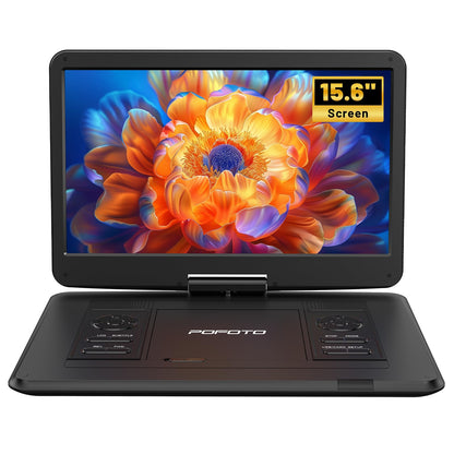 POFOTO Tragbarer DVD-Player mit 15,6 Zoll HD-Drehdisplay, Schwarz, um 270 Grad schwenkbarer Bildschirm