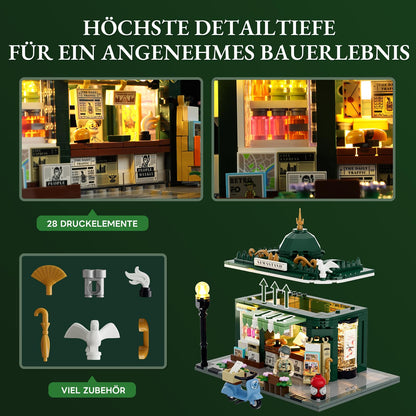 LUMIBRICKS Stadtleben Kiosk Klemmbausteine Set mit Beleuchtung