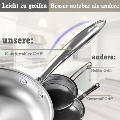 SHEUMNT Topf- und Pfannenset Edelstahl, 6-teilig, induktionsgeeignet