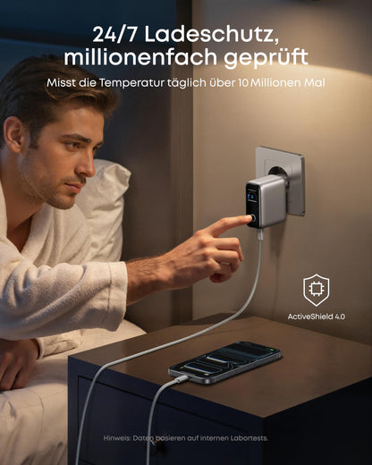 Anker 100W USB-C Ladegerät, 3-Port GaN Wandladegerät mit Smart Display