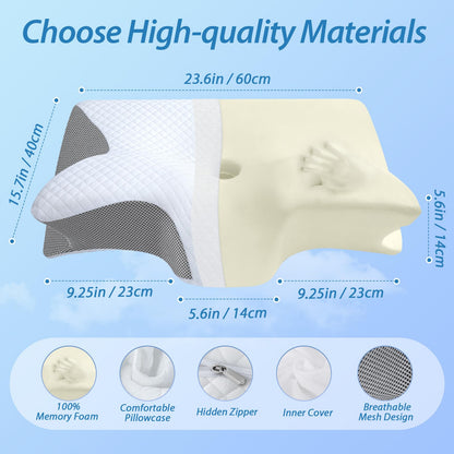 HOMCA Ergonomisches Nackenkissen Memory Foam 60x40 cm Grau