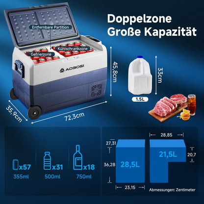 AAOBOSI Kompressor-Kühlbox 50 L Dual Zone mit App-Steuerung 12/24 V