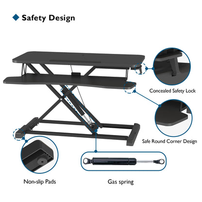 BONTEC Steh-Sitz Schreibtisch MD04 höhenverstellbar 80x40 cm schwarz